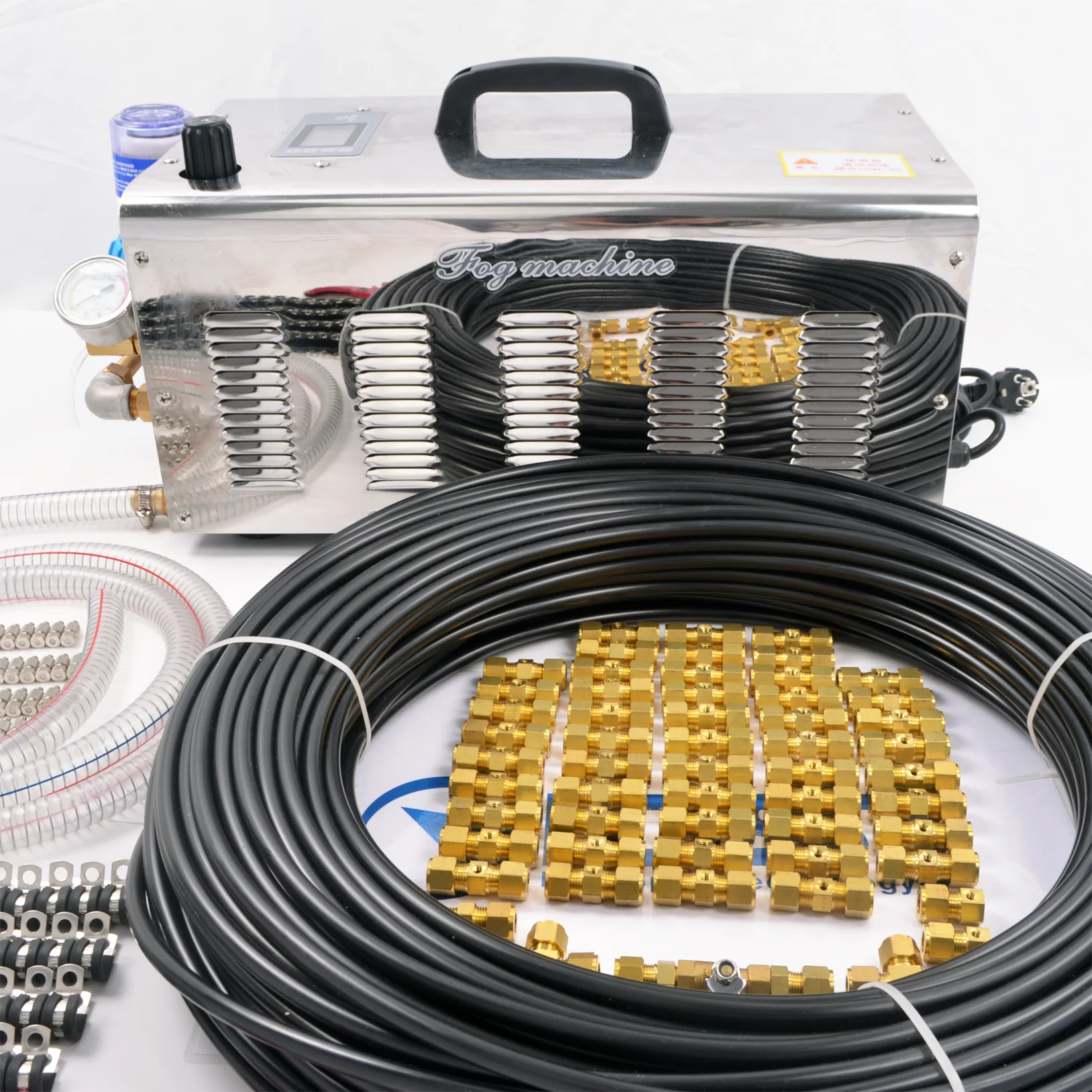 
High pressure fine poultry farm plant misting system for patio mushroom garden restaurant humidification and cooling 