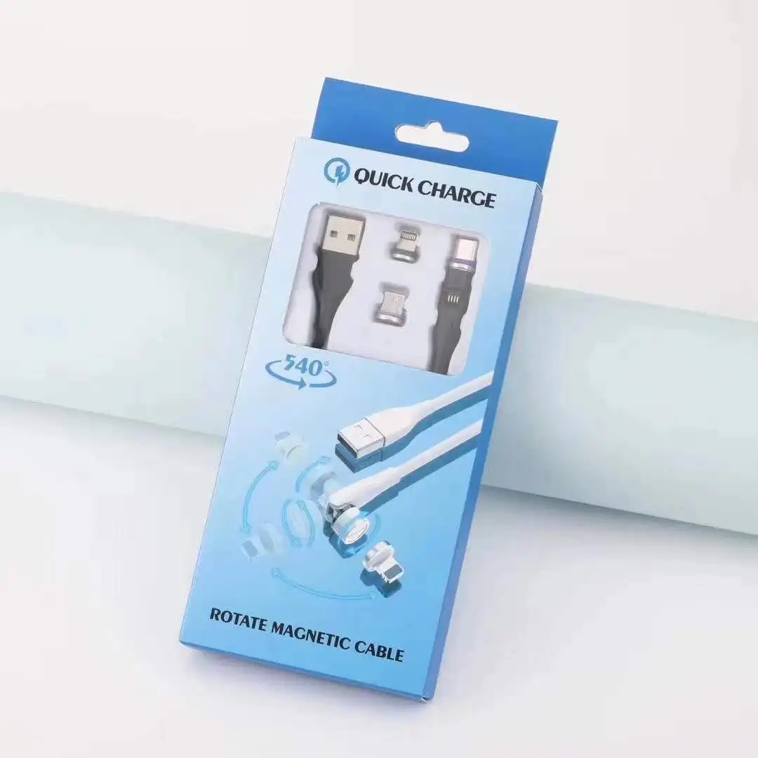 Factory price oem custom logo Mobile Phone 3 in 1 Type C Micro USB Lighting 540 magnetic cables magnet fast charging data cable