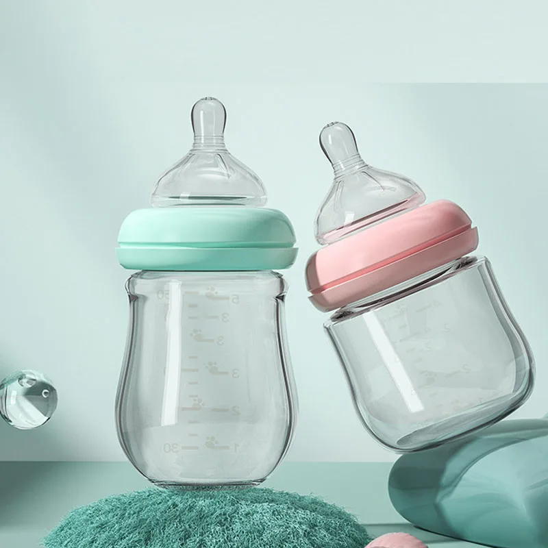 Wholesale Custom Water Food Grade anti-choking Glass bottle Breast Milk Baby Bottles
