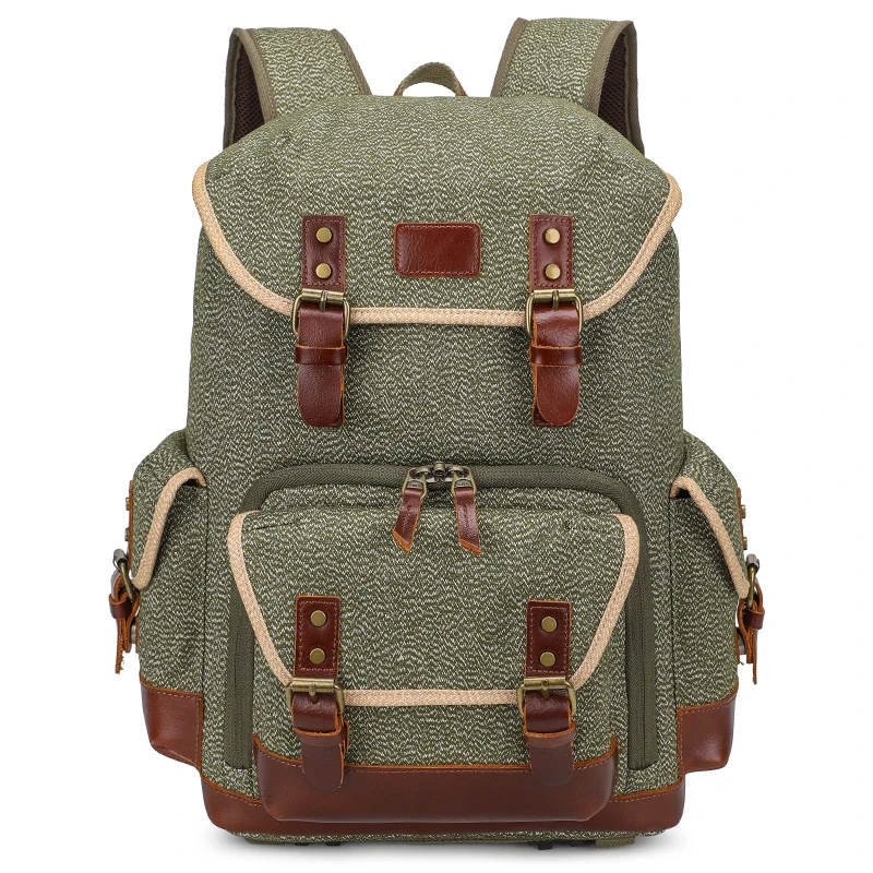 Drop Ship Canvas Leather Large Waterproof Photography Backpack With Laptop Compartment