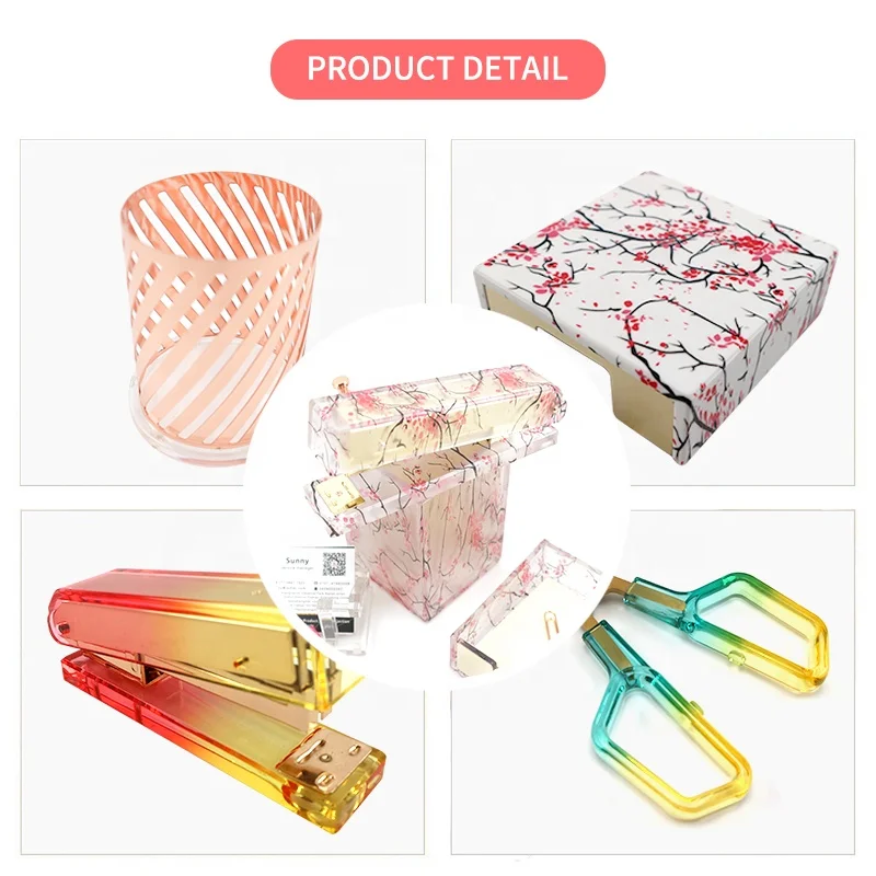 JSM Custom Acrylic transparency Floral Printing School Supplies Stapler Tape dispenser Storage Scissor