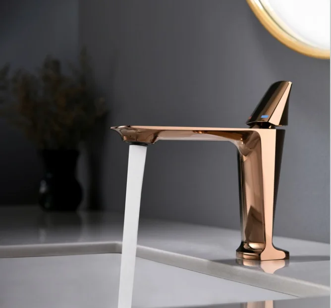 Fapully Rose Gold Wash Single Lever Mixer Bathroom Tap Modern Design Brass Basin Faucet