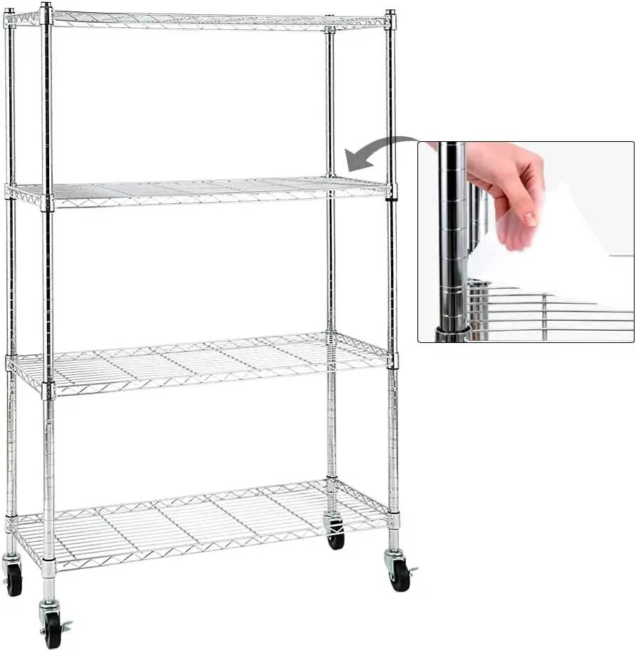 Metal Standing Shelf Units with Wheels , Adjustable, Heavy Duty, and NSF Storage Shelves, Rolling Metal Shelving Wire Rack
