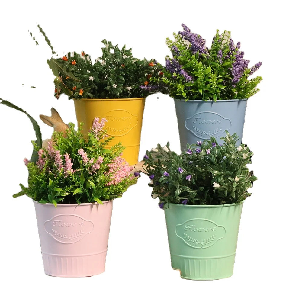 Customized Metal Pot Metal Plastic Planter Vase Metal Buckets Garden Home Wedding Decoration