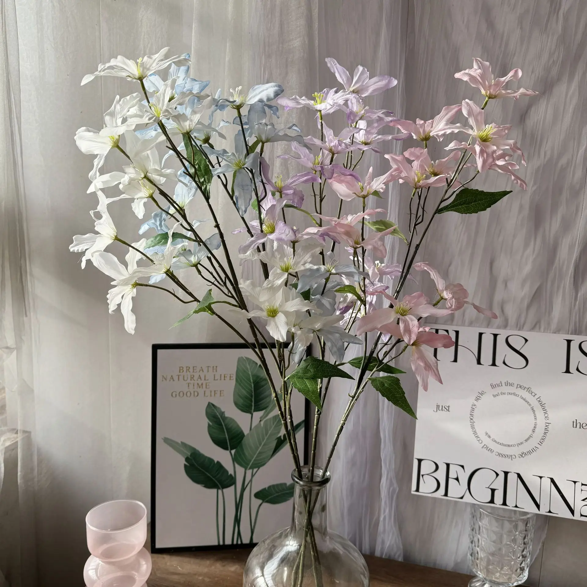 Factory Wholesale Wedding Decorative 6 Heads Silk Artificial Magnolia Stems for Home Hotel