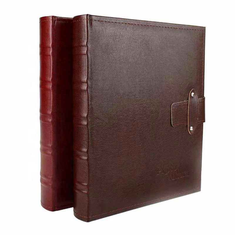 Red/Coffee PU leather cover photo album with strap 50 pages book bound photo album Self dry mount sheet diy family photo albums
