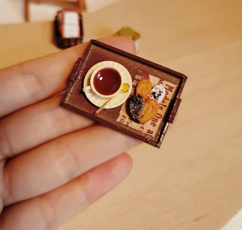 Dollhouse Miniature Coffee Butterfly Crisp Food Tray Afternoon Tea Model Decor