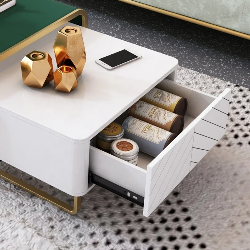 Hot Sales Modern Living Room Furniture Stainless Steel Leg Sectional Storage Square MDF Adjustable Coffee Table