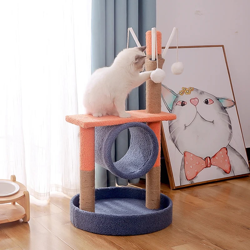 Новый дизайн башня для кошачьего дерева с сизальными когтеточками плюшевой основой рыбы цветной домик