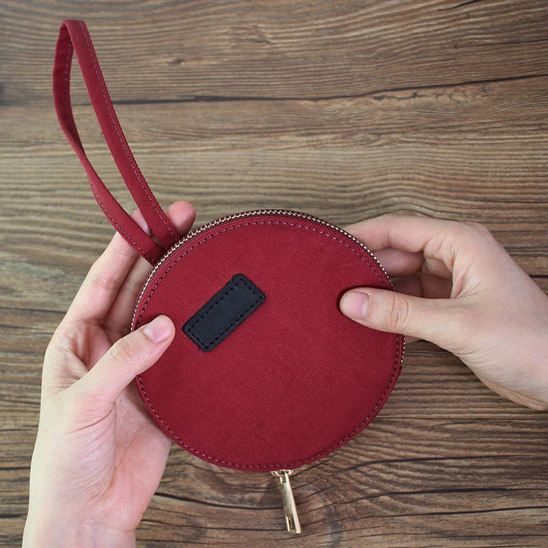 2021 hot sale small round coin purse bag canvas with wrist strap