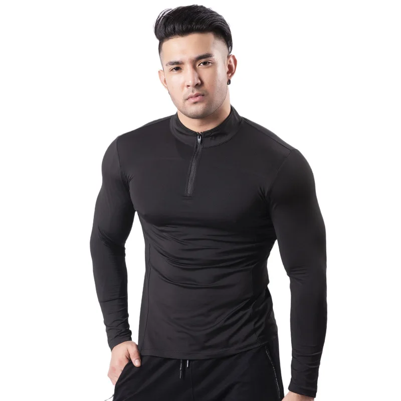 1/4 zipper Men Active Quick Dry Crew Neck T Shirts | Athletic Running Gym Workout long Sleeve Tee Tops