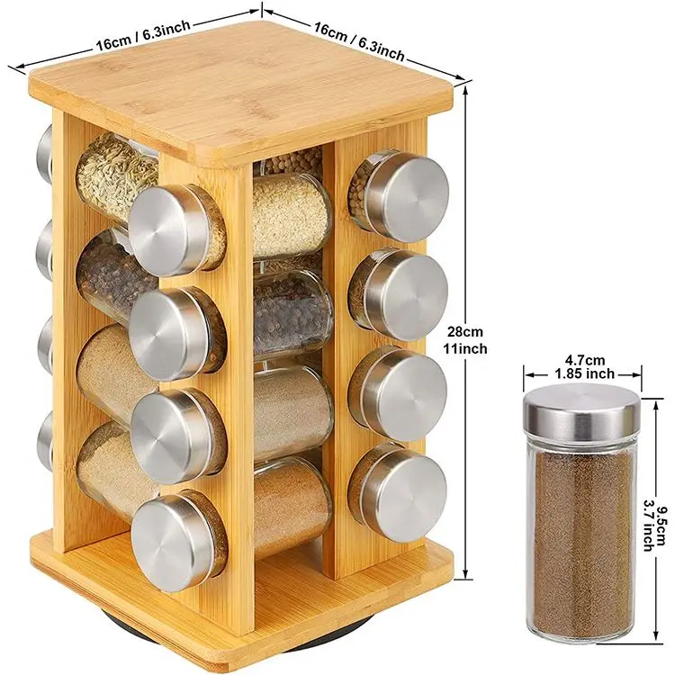 Factory outlet new pattern Log color bamboo rotating spice rack organizer for