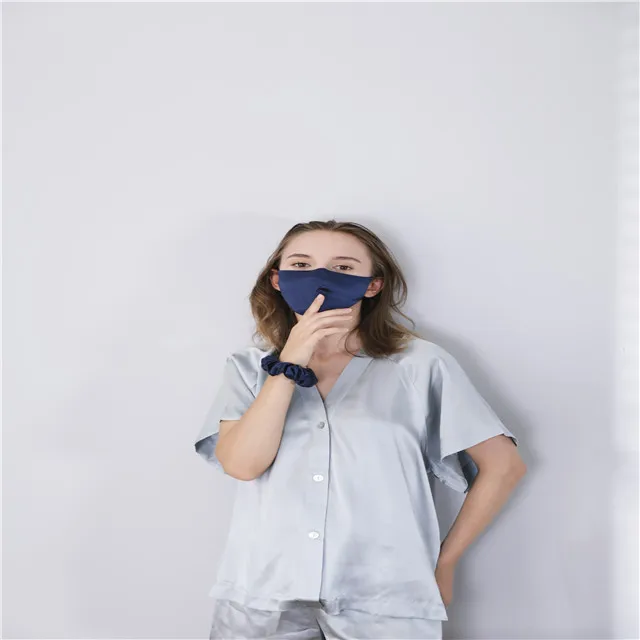 fashion Jili silk 100% mulberry 2 layer silk face mask and scrunchie head band with filter