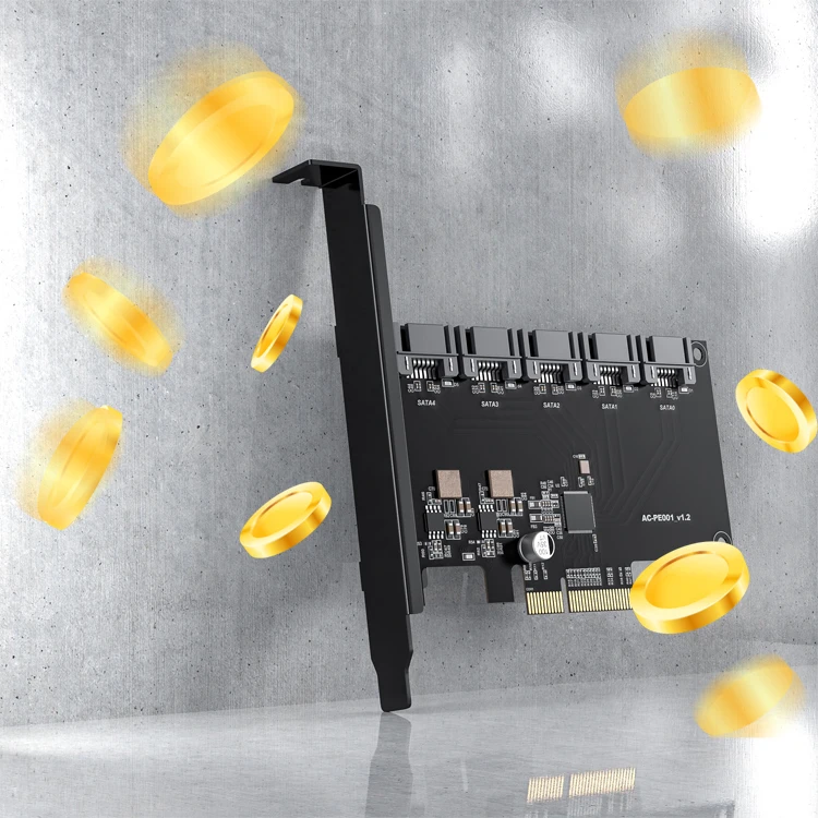 New Arrival 6Gbps Support Up to 80TB PCI-e X4 To 5 Port SATA 3.0 Expansion Card Adapter for PC