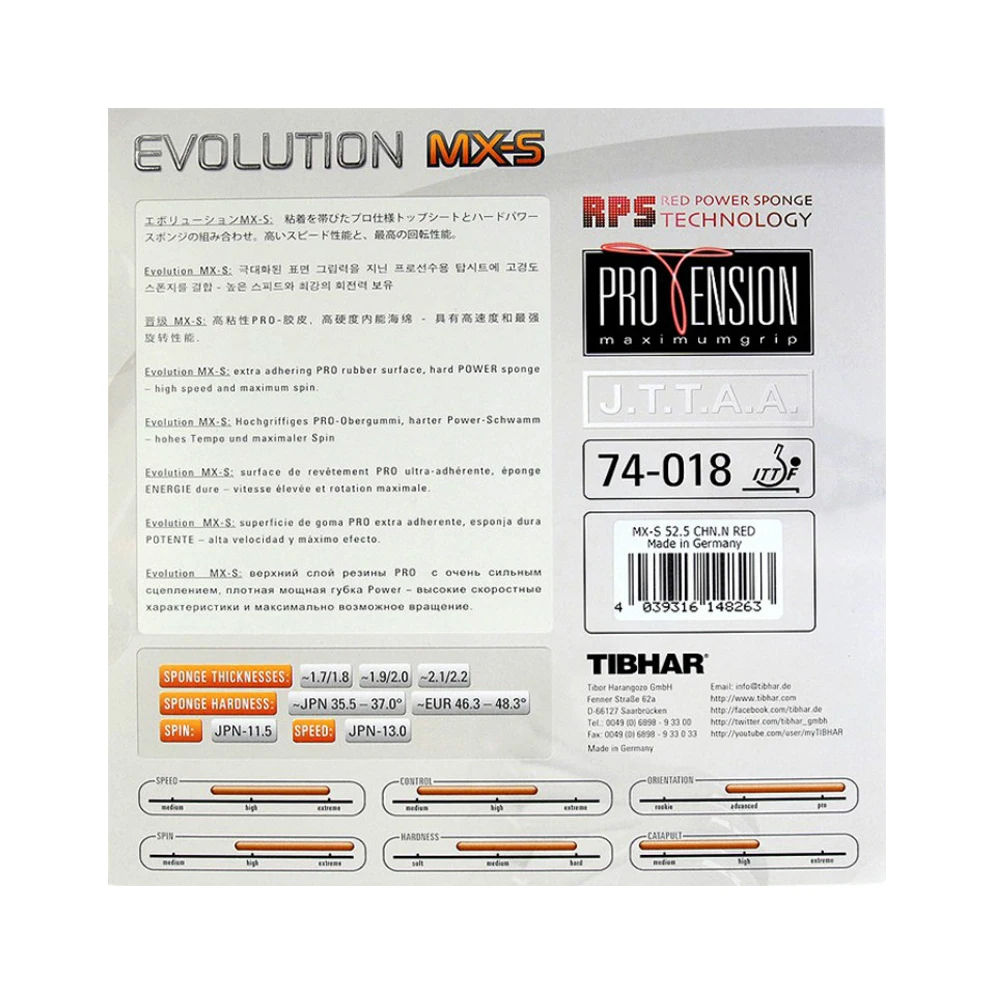 
TIBHAR EvolutionMX-S pimple in pingpong bat rubber for table tennis racket 40+ balls ITTF table tennis rubber 