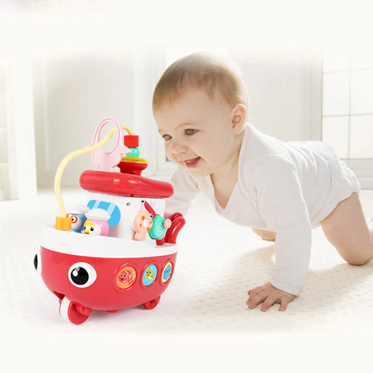 18M+ Babi toy educ multi- functional funny anime musical toddler toys pull back plastic cartoon boat baby musical toy