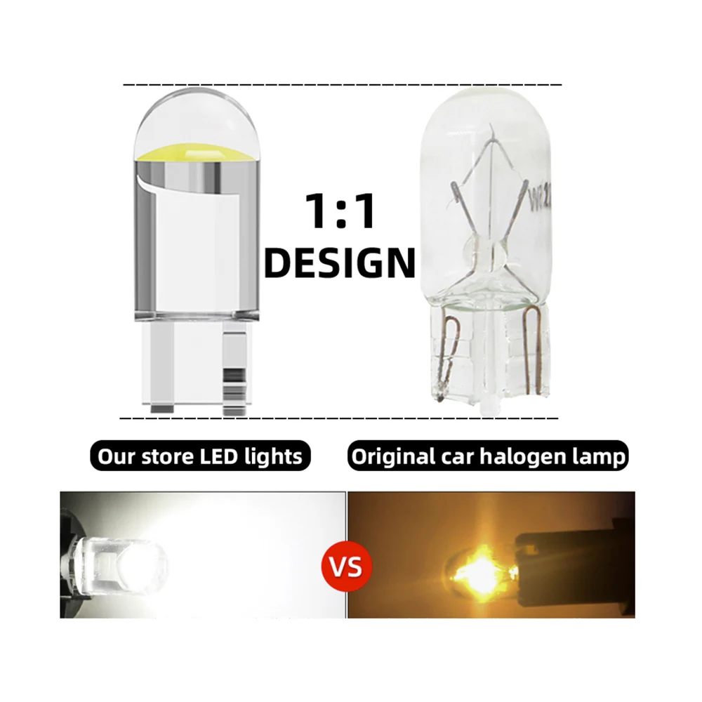 194 T10 Cob Led Car Bulb 3000K Amber 6000 White Green Blue Red Wedge License Plate Lamp Dome Light White Diode