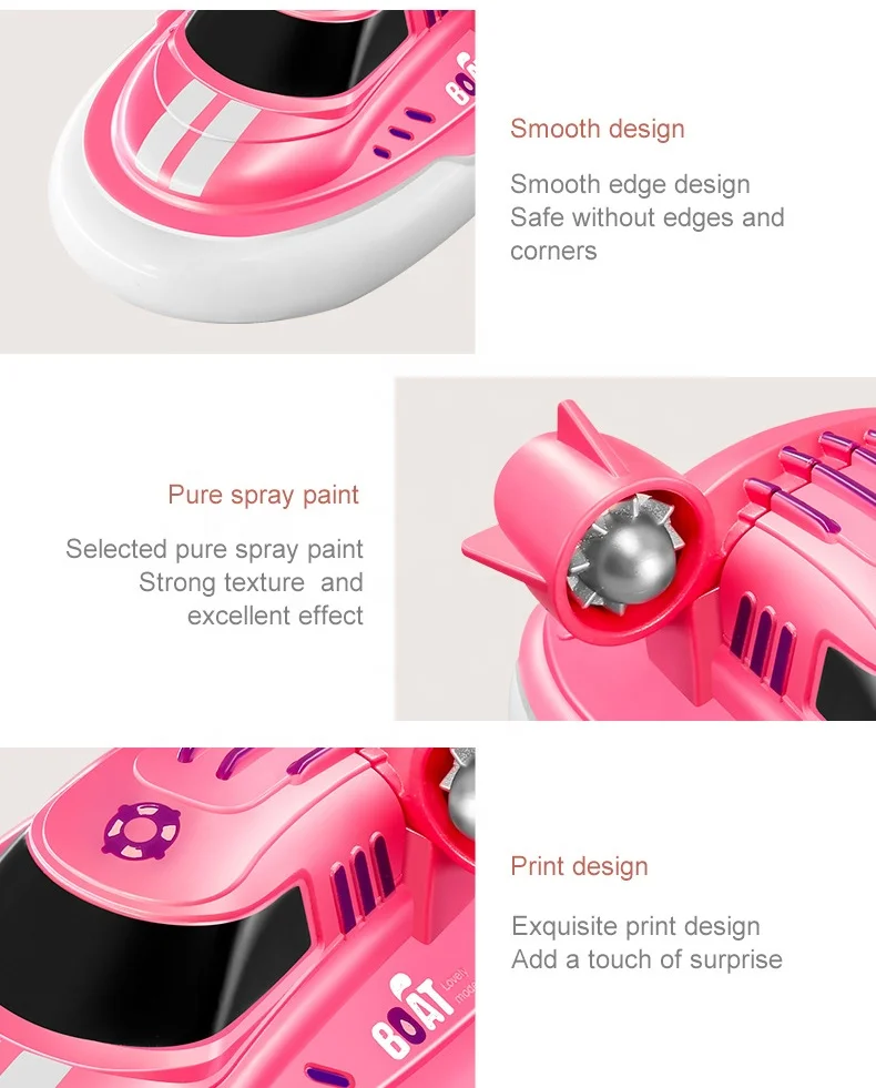 High Speed Toy Speed Boat Mini with USB Charging LED Searchlight 2.4GHz Control and Water Sensing Switch Durable RC Yacht Toy