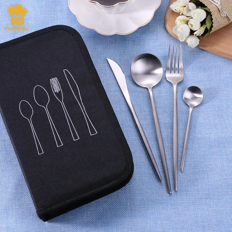 Customizable Packaging 24 Pieces Portable Camping Picnic Travel Gold Plated Flatware Silverware Dinnerware 24 Piece Cutlery