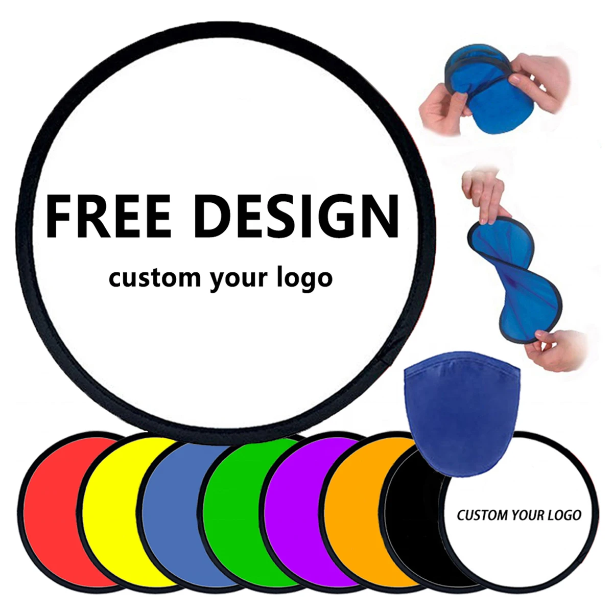 OEM Custom Printed Nylon Flying Disc Round Nylon Hand Folding Fan Pouch Foldable Customized Logo Flying Disc with Pocket