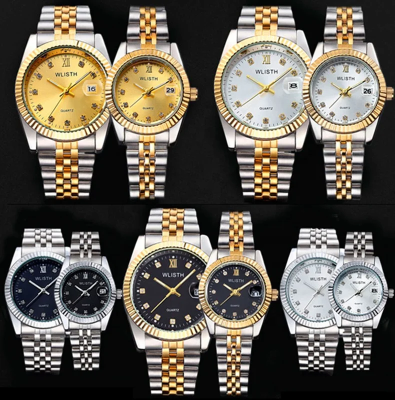 
Luxury Gold Watch Lover Stainless Steel Quartz Waterproof Watch For Couples 