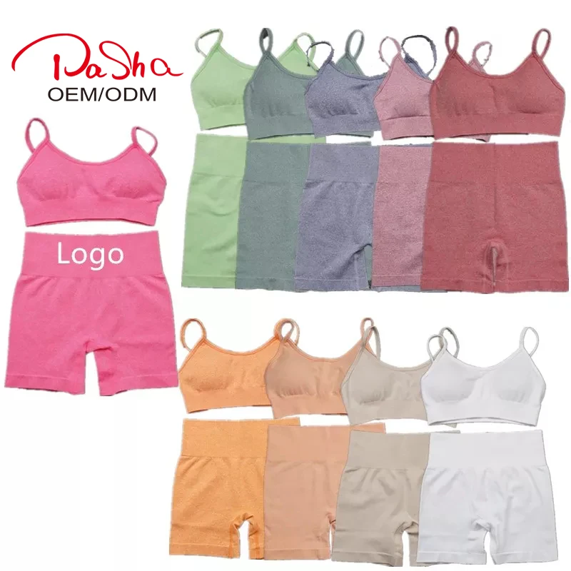 Pashasunshine BIG SALE Two piece workout sexy gym women bra shorts active wear  fitness yoga wear set