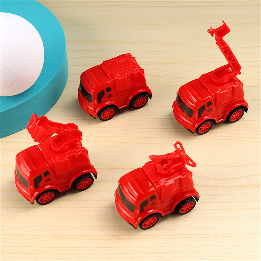Hot Sale Plastic Children 4 Models Fire Engine Small Red Vehicle Friction Pull Back Series Mini Toy Car For Kids