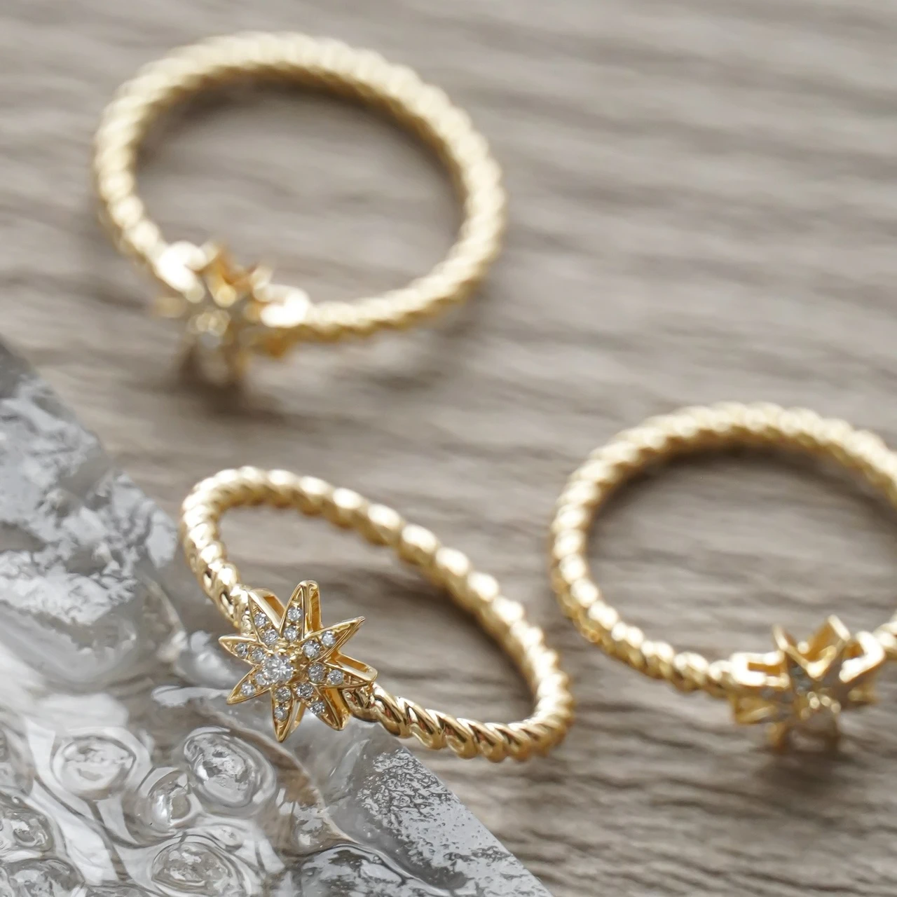 H&F Original 14k Solid Gold Ring Vintage Natural Diamond Simple Designs for Girls Hammered Star 14 karat Rings Fashion Jewelry