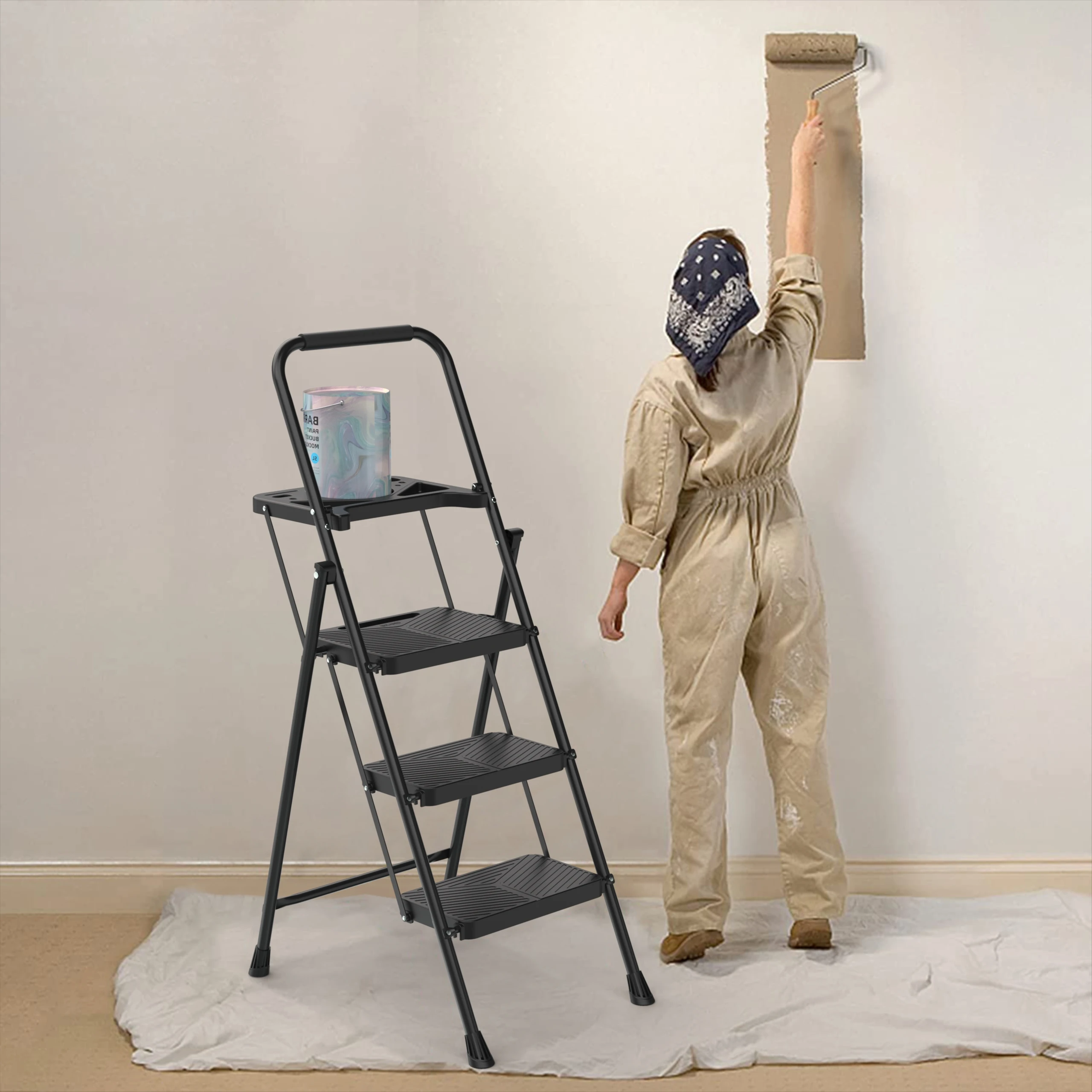 Modern Extra Wide step 150KG Heavy Duty Round-Tubed Steel Ladder New shape Folding Ladders