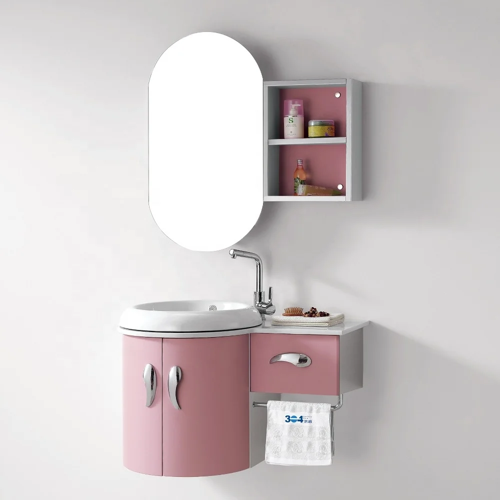 Hot sale Small size space saving bathroom furniture with white ceramic wash basin & teeth brush holder