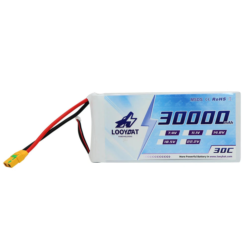 LOOYBAT Manufacturing 30Ah 30000mAh 5S 6S 12S LIPO Drone Battery Pack 18.5V 22.2V 44.4V For DJI S1000 S800 S800EVO E1100-V2