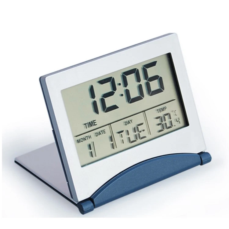 KH-CL016 Promotion Desktop Temperature LCD Mini Travel Folding Alarm Clock with Countdown Time