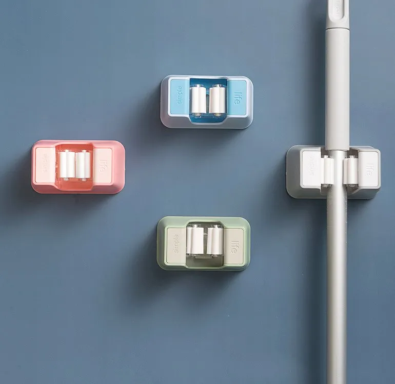 Bathroom Mop Hook Free Punch Toilet Strong Wall-mounted Hook Clip Hanger Mop Storage Rack