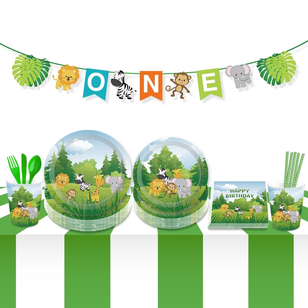 BA176 13Pcs baby shower party supplies new born party jungle animal banner jungle theme party decoration for baby