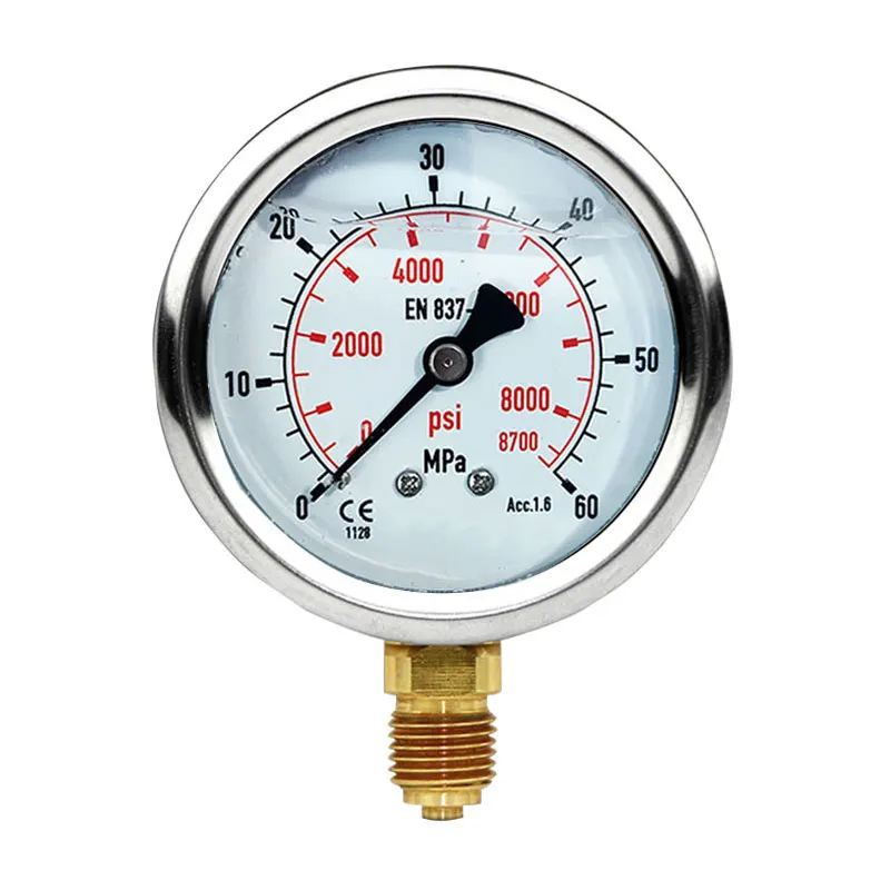 Hydraulic Manifold 230Psi G1/8 High Pressure Gauge With Brass 400 Bar Pressure Gauge For Gas