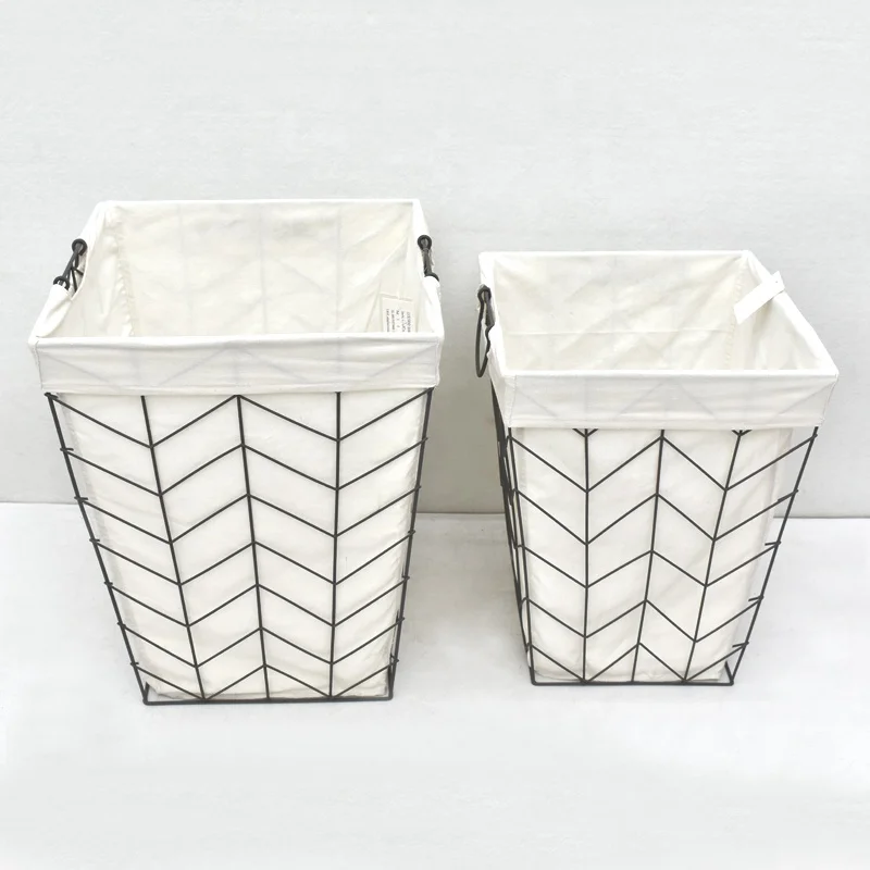 Wholesale Customized  Metal Wire Frame Dirty Clothes Storage Hamper Laundry Basket with removable Liner For Bedroom Bathroom