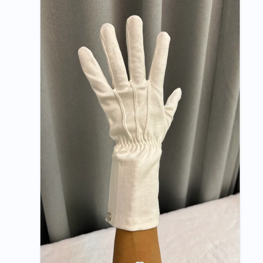 Gripper Dot White Parade Gloves White Cotton Gloves with Rubber Grip on Palm Snap Button and Magic Tape