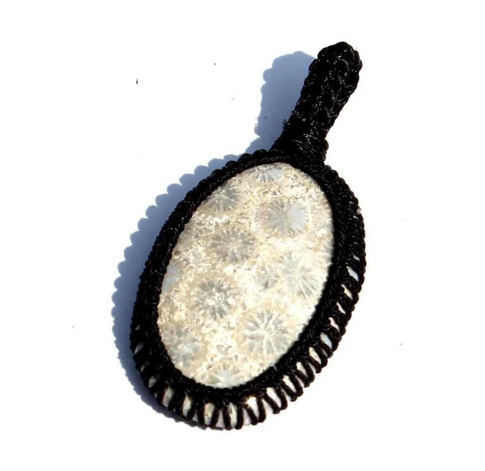 Fossilized Coral Cabochon Macrame Wrap Stone Pendant Wholesale Handmade  Fashion Spiritual Jewelry