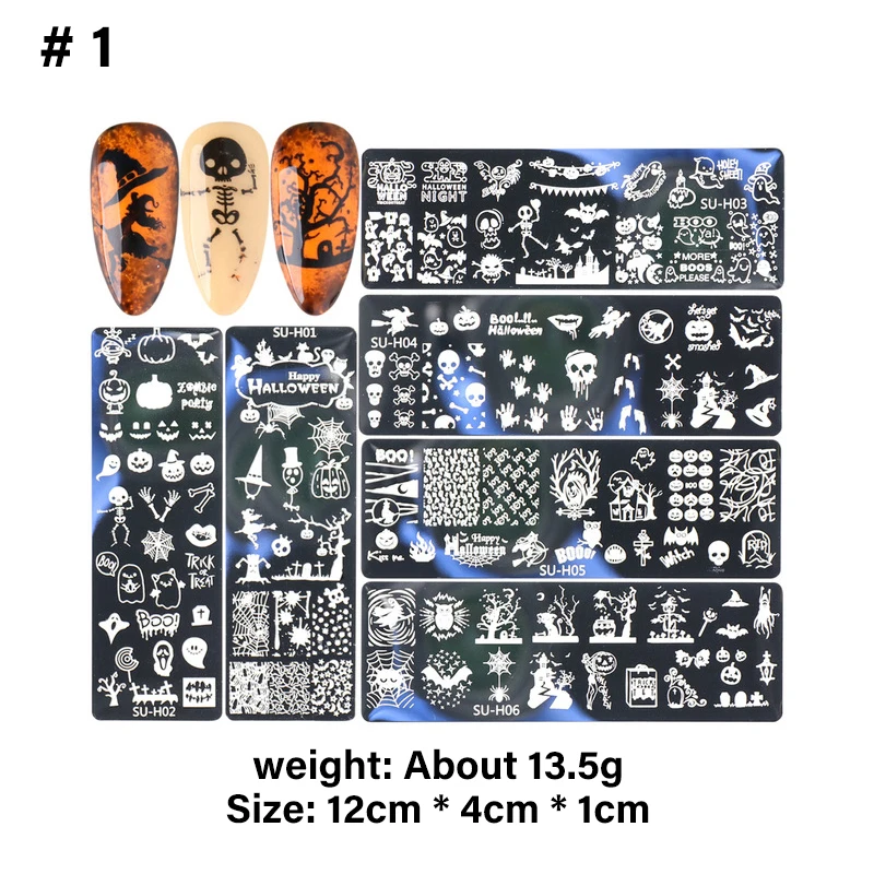 Nail Art Steel Plate Christmas Halloween Pumpkin Snowman Skull Stainless Printing Template stamping nail french