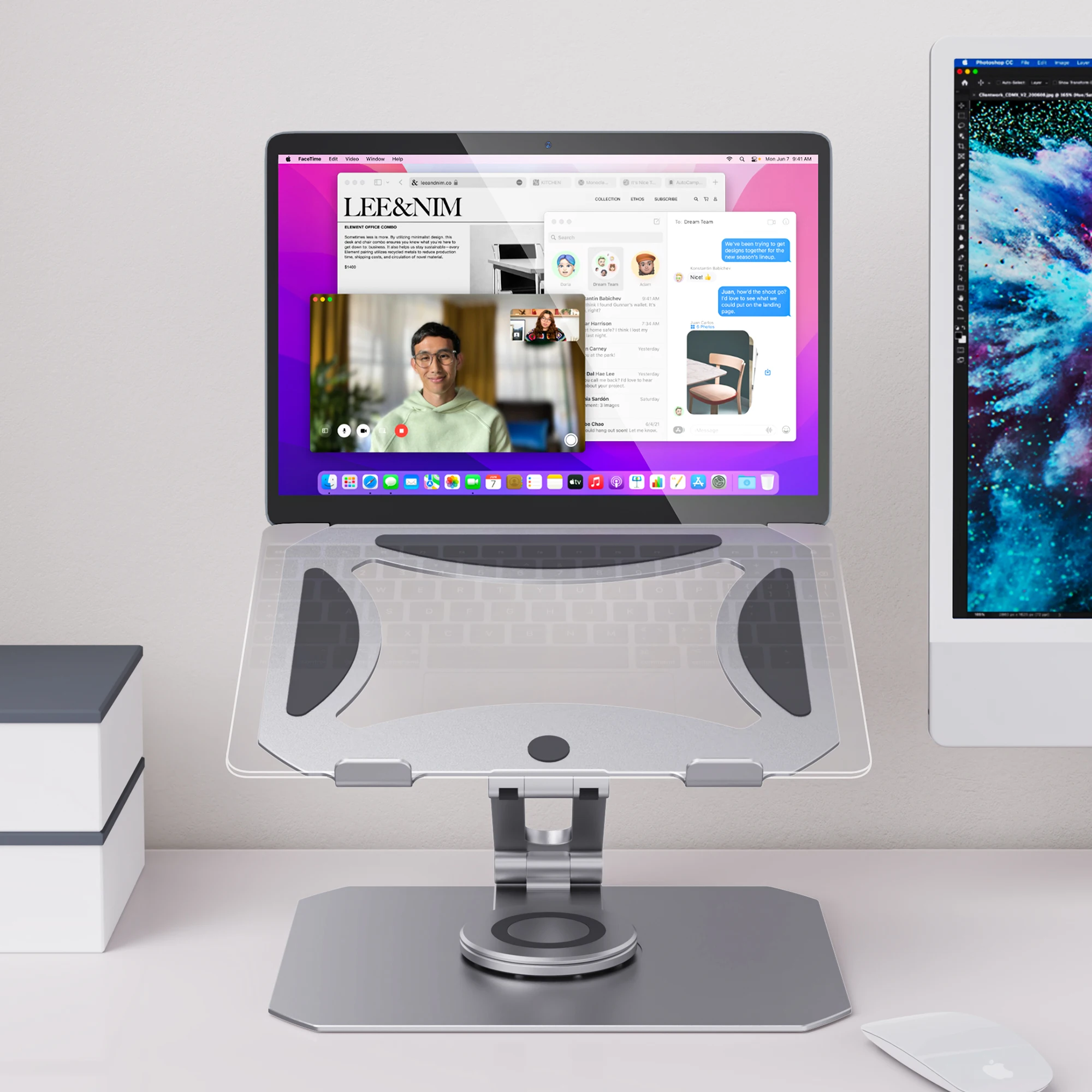 Boneruy Home Office Furniture Aluminum Alloy 360 degree Rotating Swivel Ergonomic Laptop Riser Stand