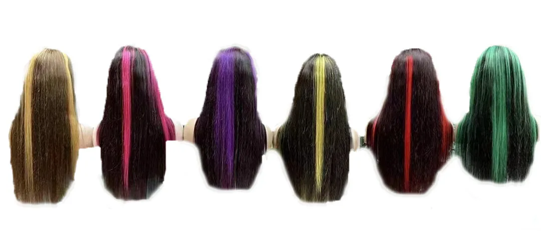 New Arrival China brazilian straight full lace wigs long inch virgin cuticle 100% human hair silk straight weave green highlight