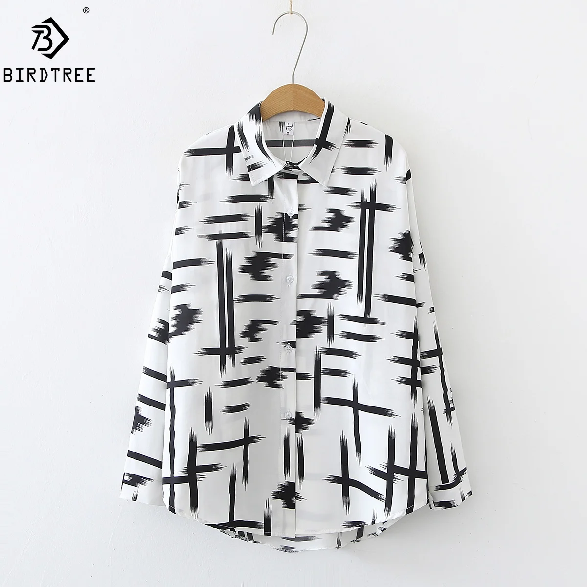 2022 Autumn Spring New Casual Korean Retro Style Turn Down Collar Button Up Green Top Loose Print Long Sleeve Women Blouse Shirt