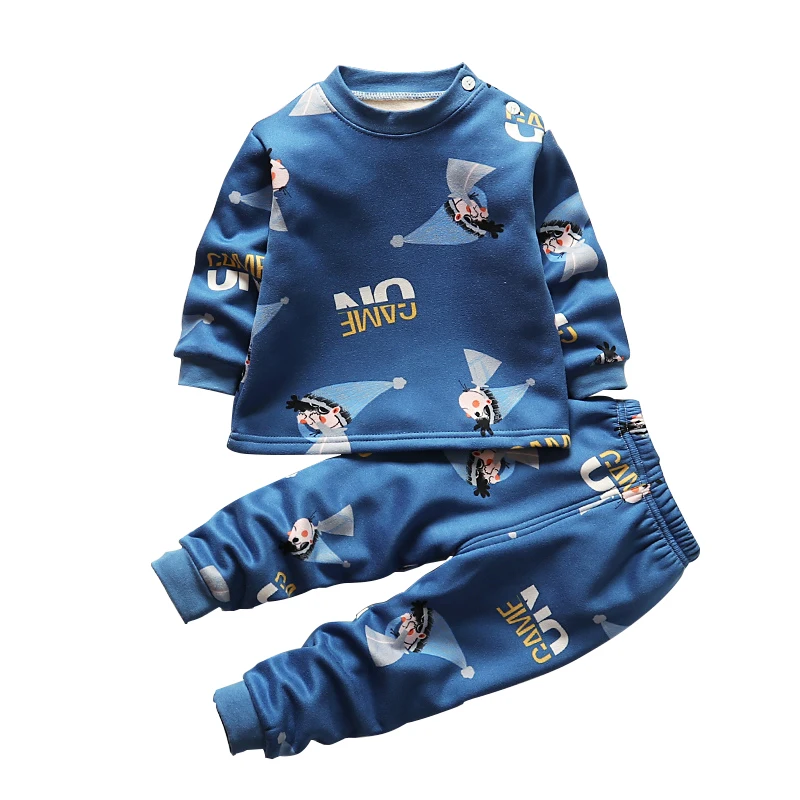 Комплект детского термобелья, пижамы для мальчиков и девочек с плюшевыми и толстыми кальсонами, детская одежда