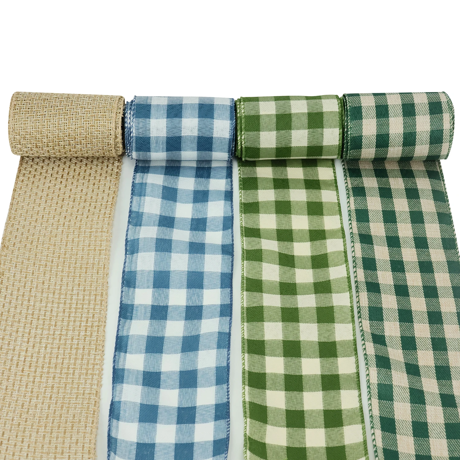 Custom Print Cheap Box Packing Buffalo Plaid Linen Tartan Wrapping Wire Ribbon For Fall Christmas Decoration