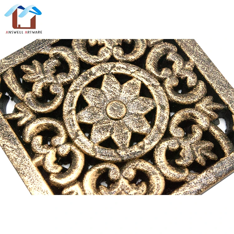 Bandeja De Madera Factory Customized Antique Carved MDF Wooden Square Coaster Wholesale Coffee Tray