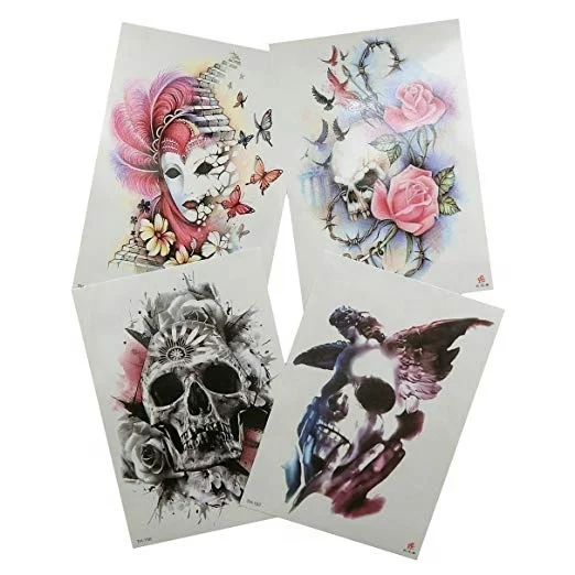 1Set(4pcs)Half Arm Skull Rose Halloween Poker CMYK Temporary Party Decoration Body Art Tattoo Sticker