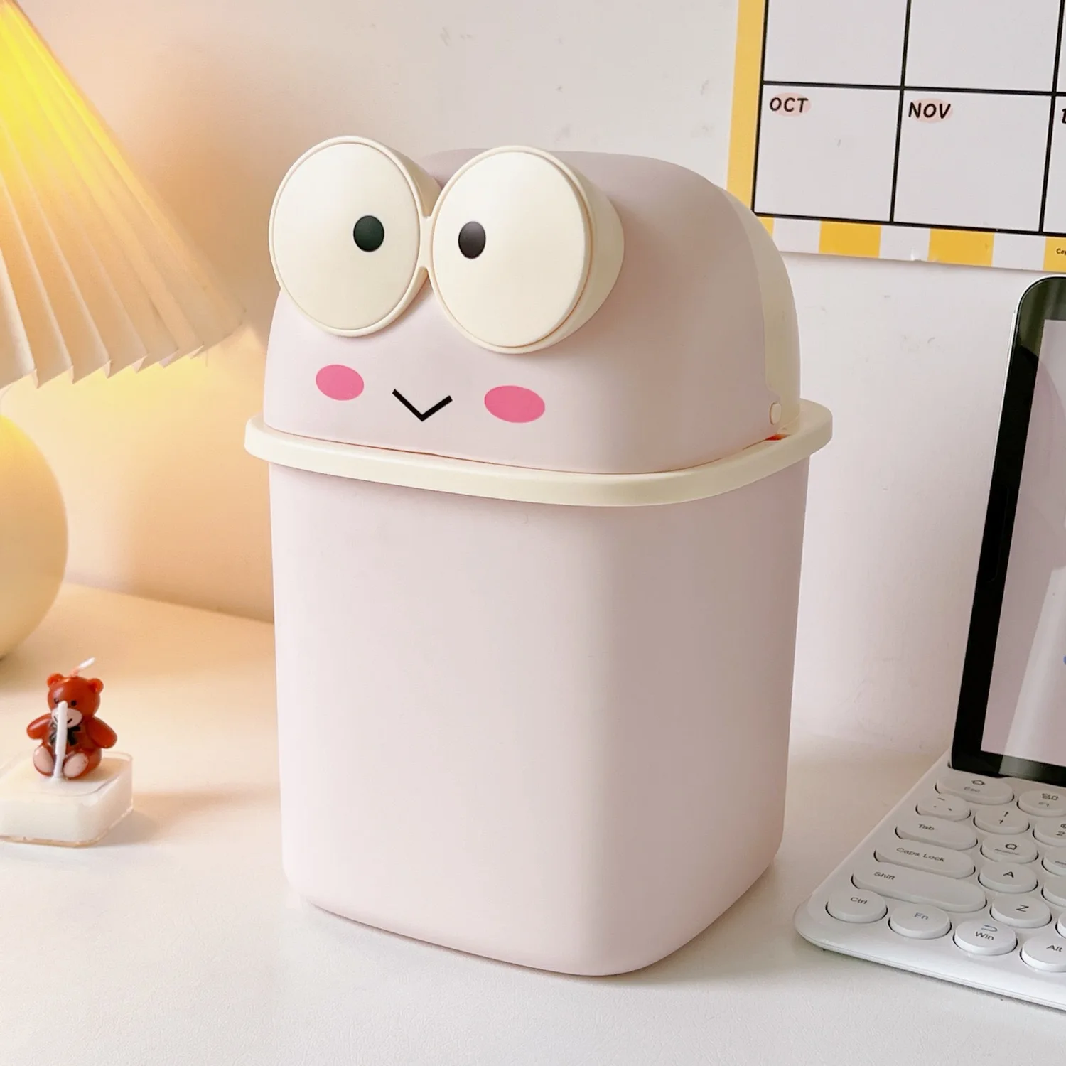 NEW 2022 Table Waste Bin with Lid Mini Cute Trash Can Paper Basket Waste Container Mini Dustbin For Bedroom/Office