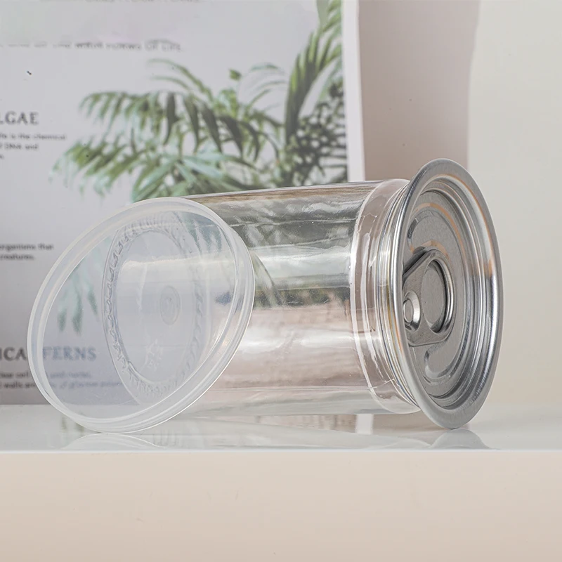 Оптовая продажа, прозрачные пластиковые пустые банки для упаковки тунца для домашних животных для консервирования пищевых продуктов с крышкой с выдвижным кольцом