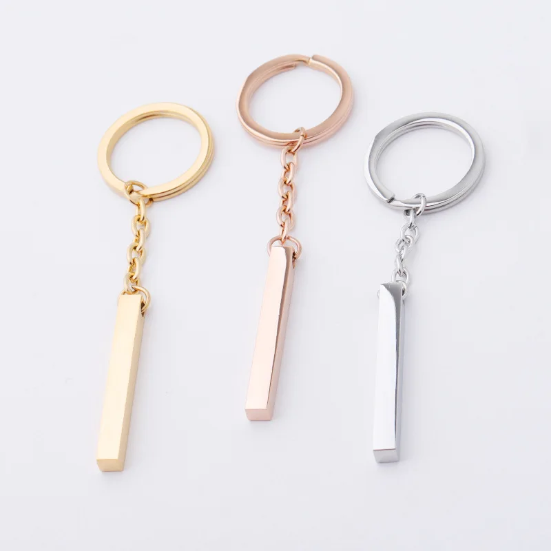 Metal Craft Laserable Engravable Custom Stainless Steel LOGO ID Blank Bar Tag Pendant Chain Key Chain Key Ring Keychains
