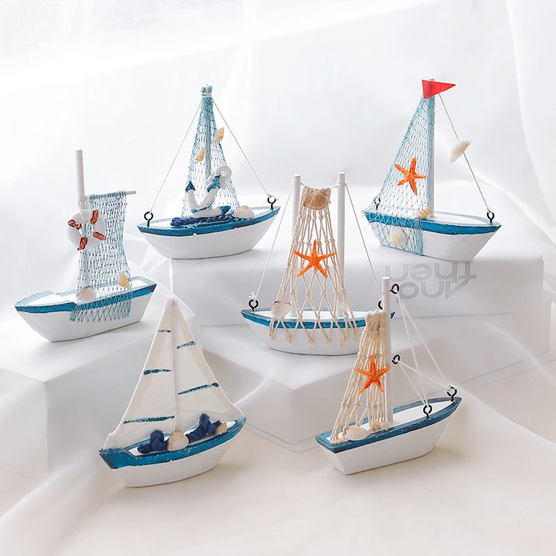 Mediterranean style Mini home desktop decorations Wooden mini sailboats nautical crafts